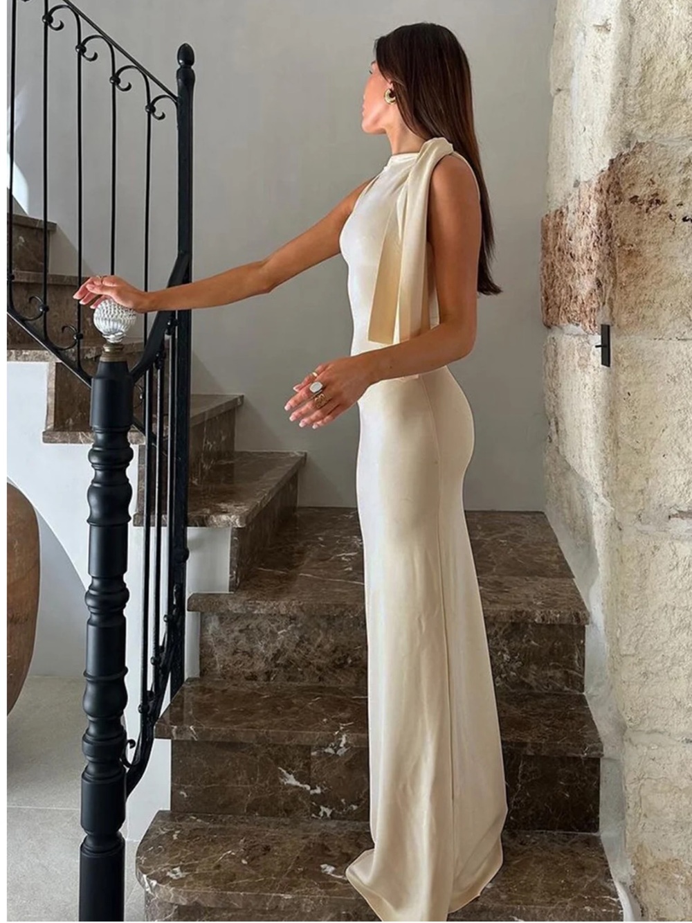 Commense Beloved Knotted Sleeveless Maxi Dress L | Minimalist Vacation Dress - Picture 4 of 6